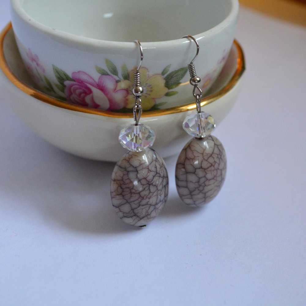 Crackle Earrings with clear bead